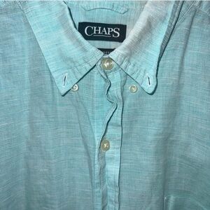 Chaps Button Down Shirt Light Blue 100% Linen Cotton Classic Fit